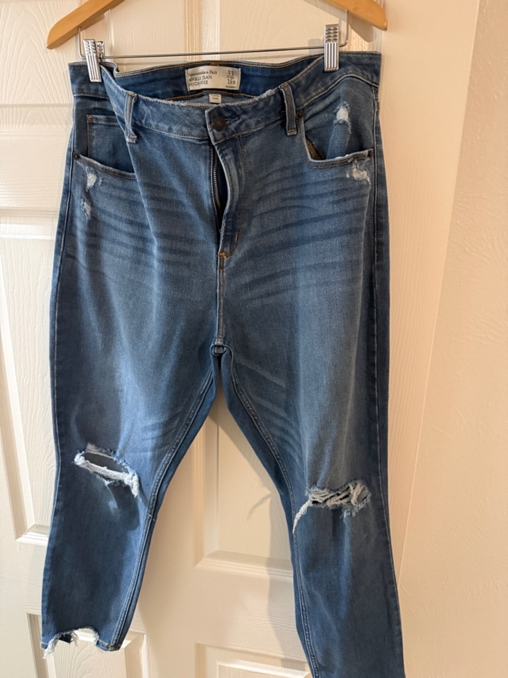 Abercrombie & Fitch Women's Distressed Boyfriend Jeans in Medium Blue